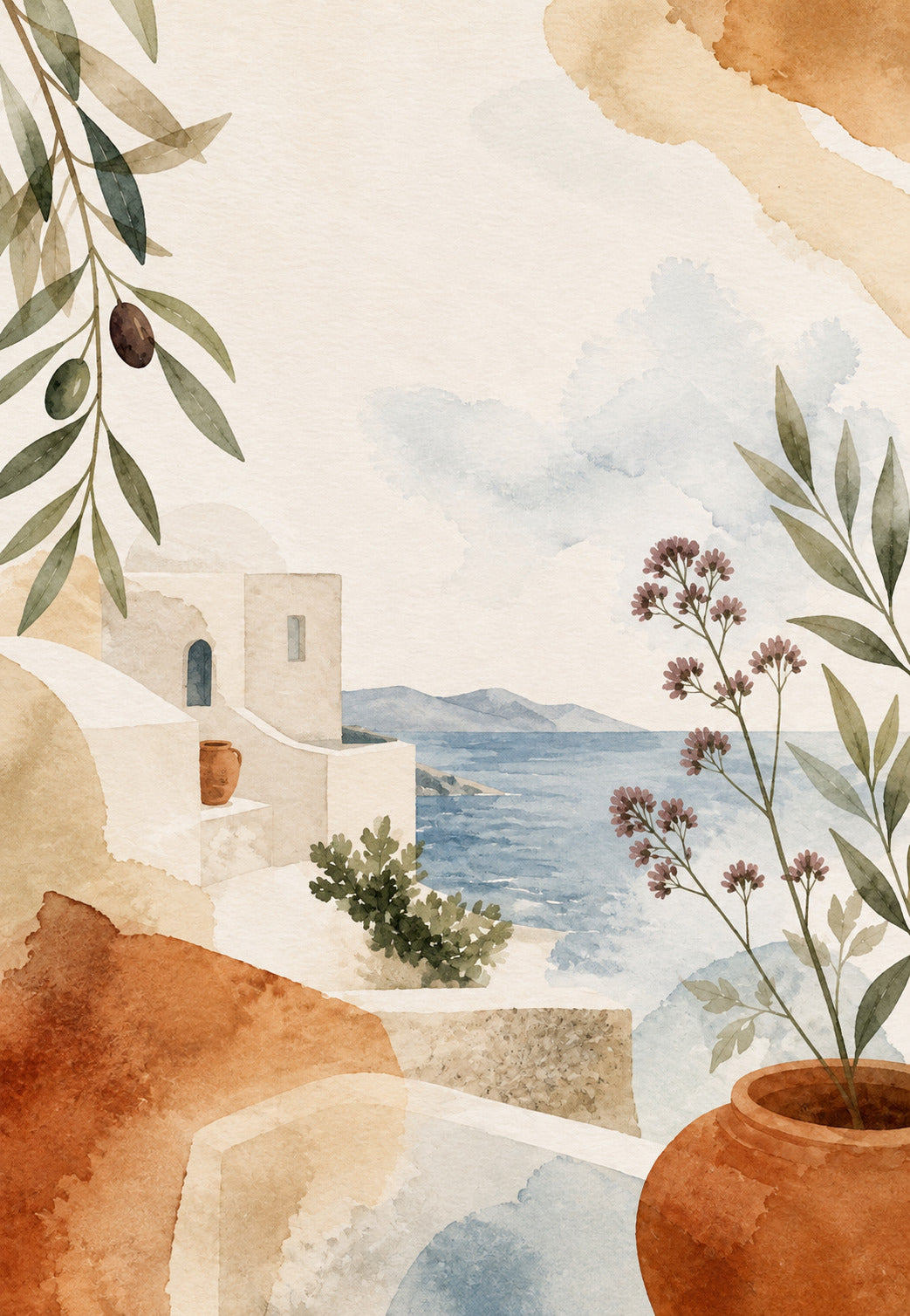 Griechenland - Das Aquarell des Gartens am Meer