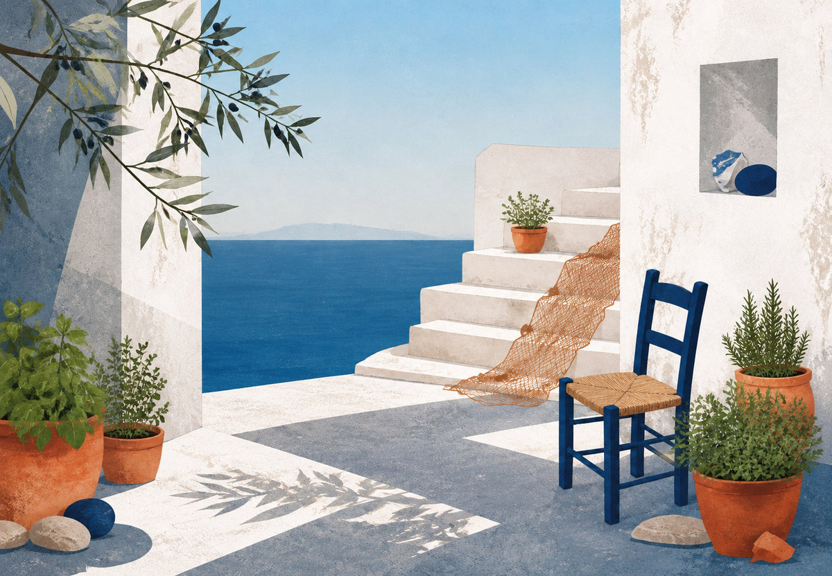 The blue chair and the basil pots (Landscape)