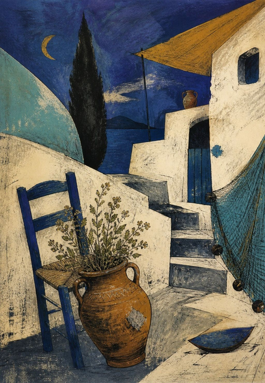 Grecia - La sedia blu sotto la falce di luna