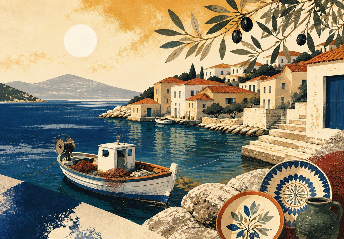 Greece - The caique moored at the foot of the steps (Landscape)