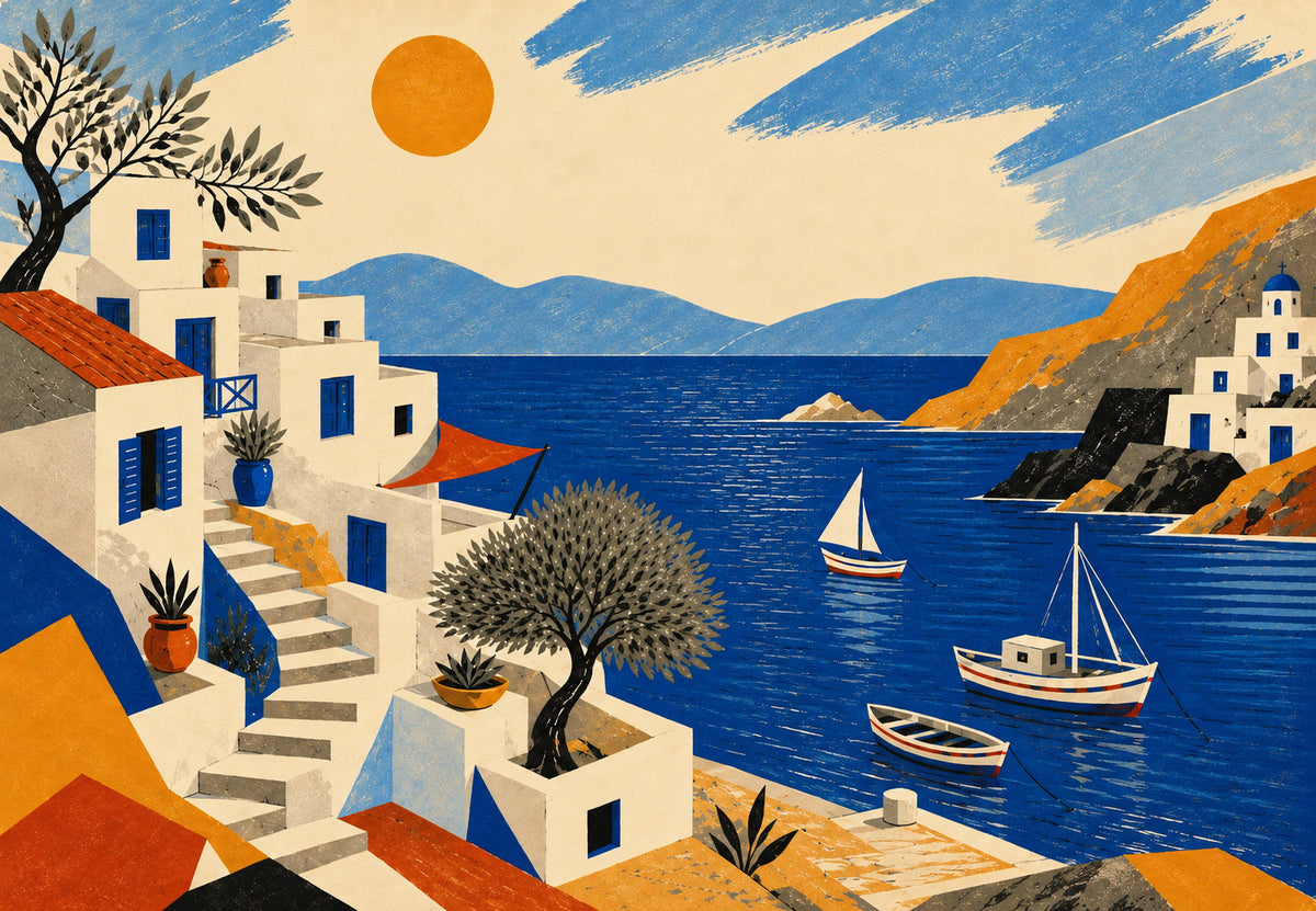 Greece - The boats in the village cove (Landscape)