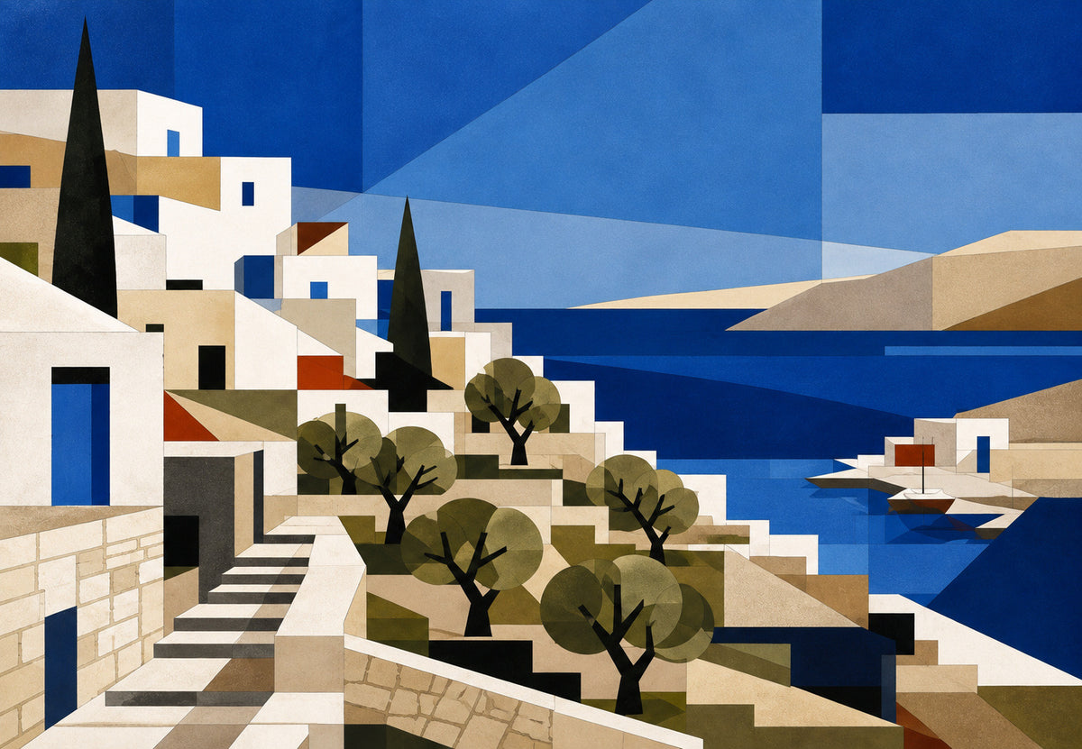 Greece - The white cubes and the black cypresses (Landscape)