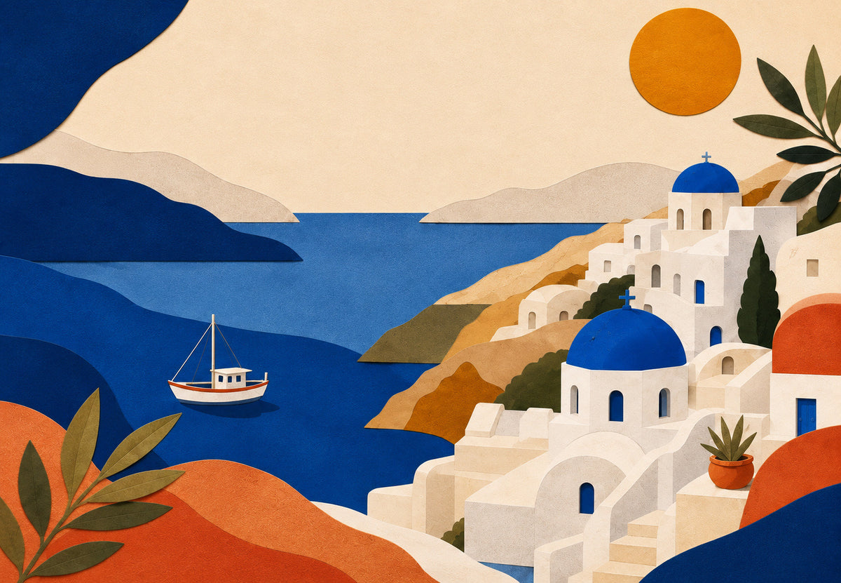 Greece - The blue domes above the harbour (Landscape)
