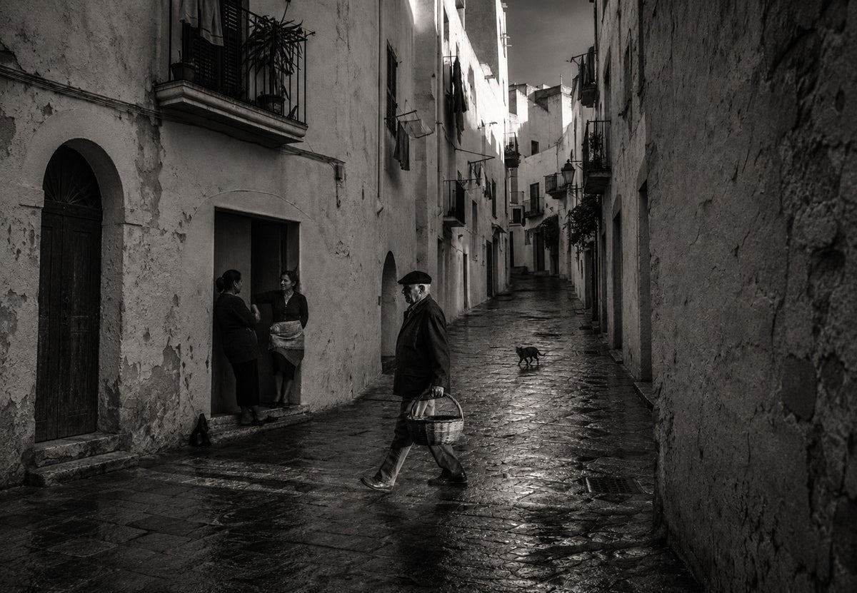 Ibiza - La cesta en la callejuela nocturna (Horizontal)