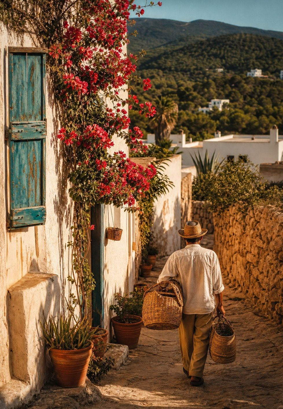 Ibiza - Ulička s bugenvilejemi