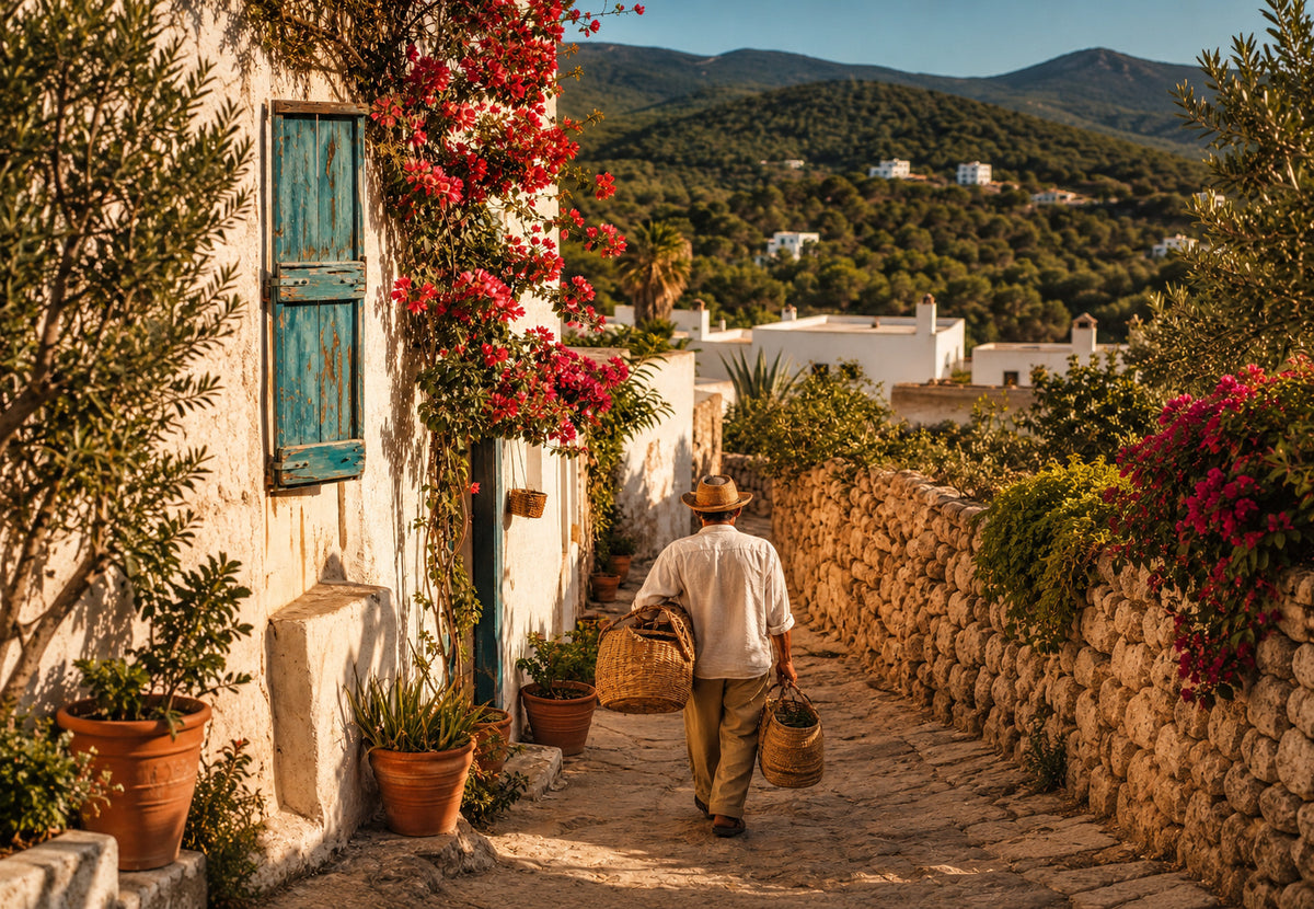 Ibiza - Gasse mit Bougainvillea (Querformat)