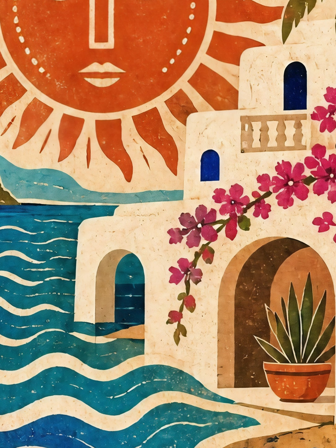 Detail a taille reelle du tirage, affiche ibiza sol libre en mosaique