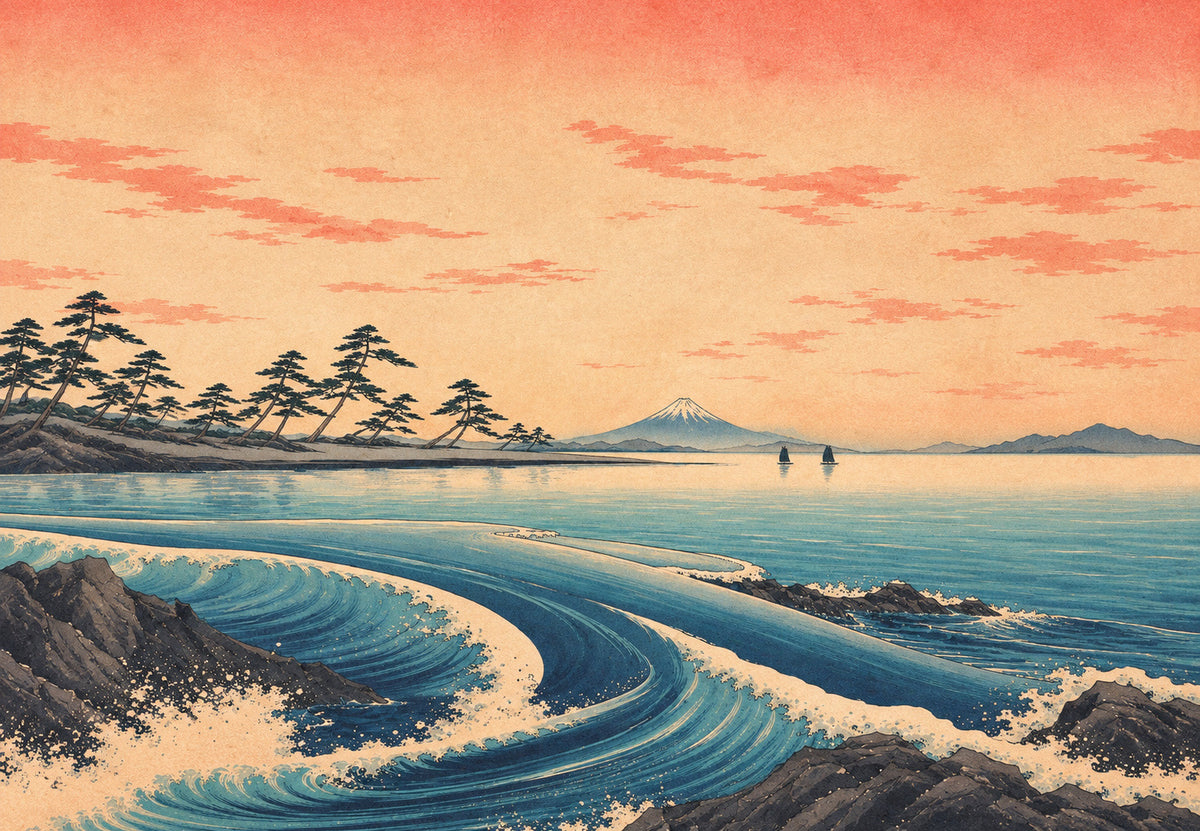 Japán - A Fudzsi a fenyők mögött (Fekvő)