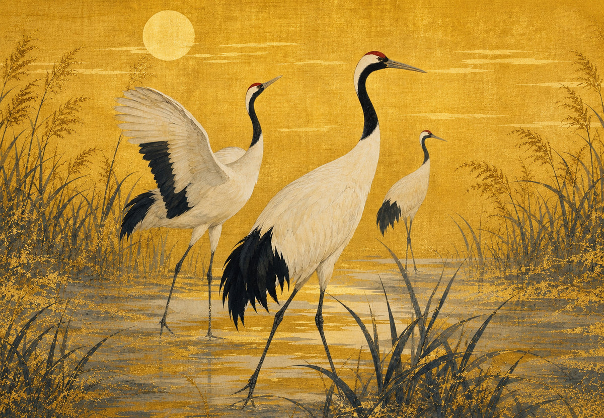 Japon - Grues fond or (Paysage)