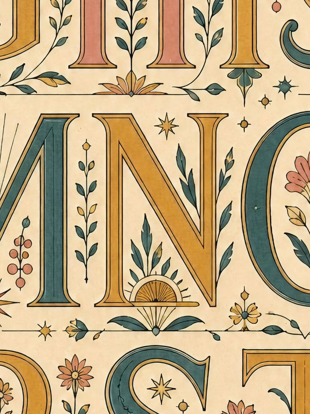 Detail a taille reelle du tirage, affiche abecedaire fleuri