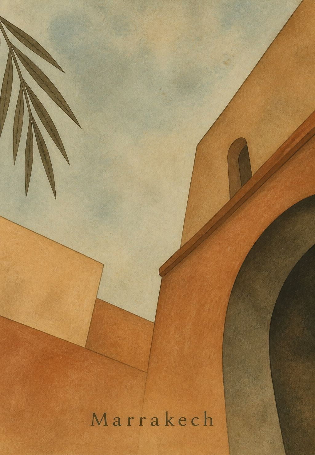 Marrakech - El arco de tierra bajo la palma