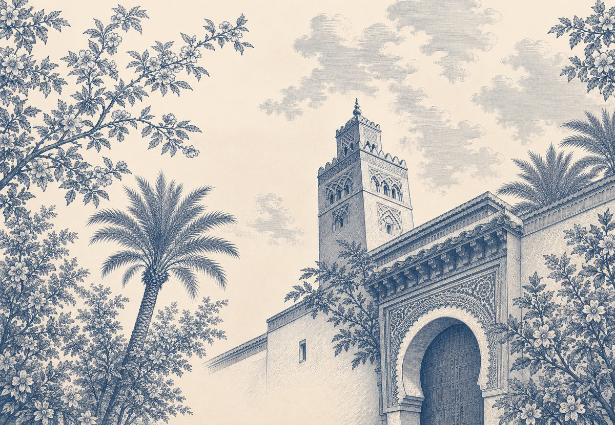 Marraquexe - A Koutoubia sob palmas azuis (Horizontal)