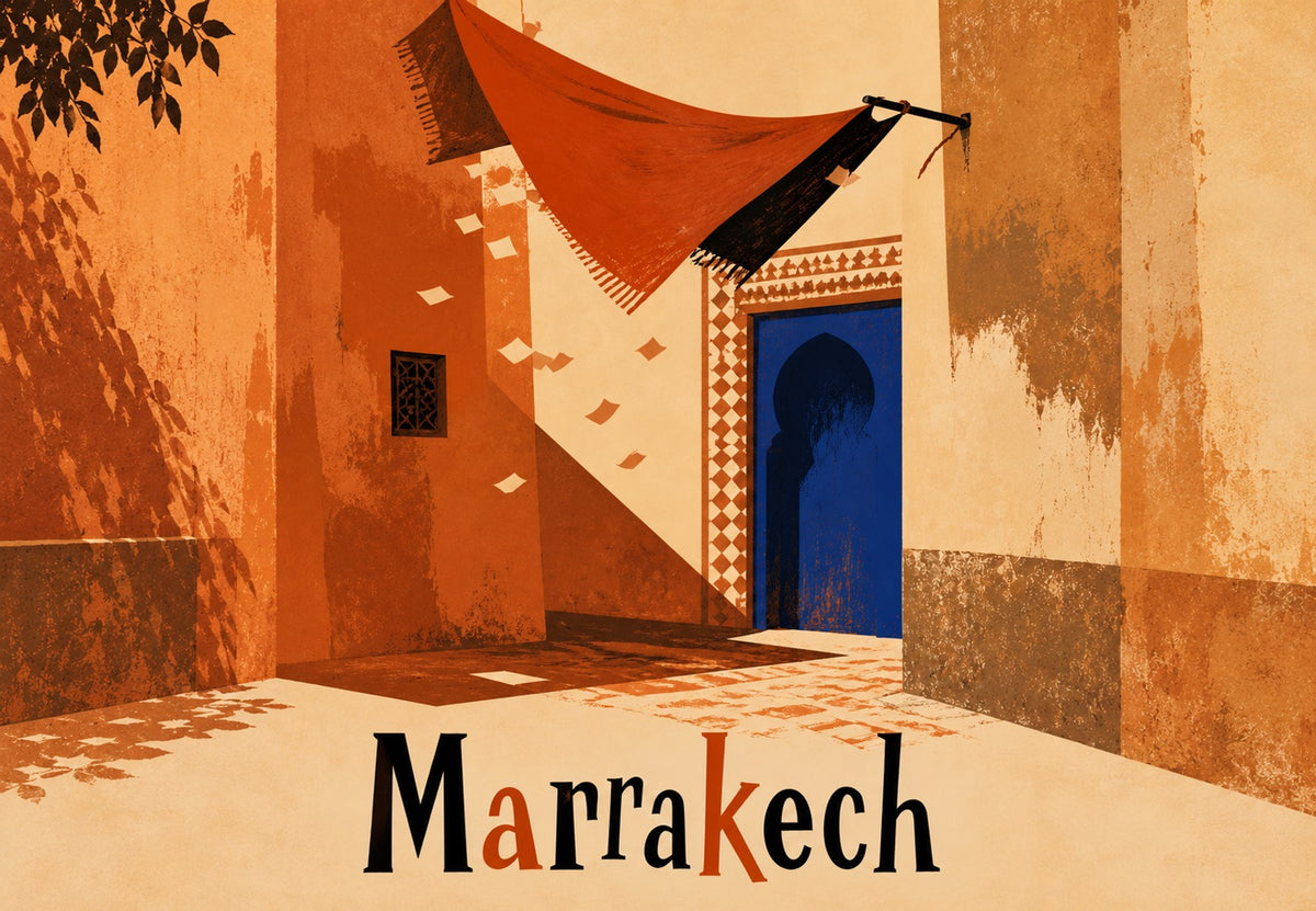 Marrakech - La porta blu sotto la tenda (Orizzontale)