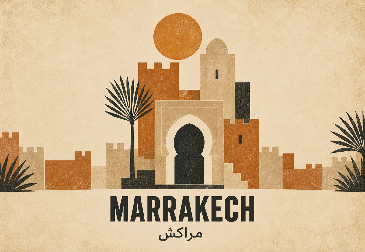 Marrakech - La porte noire dans le rempart (Paysage)