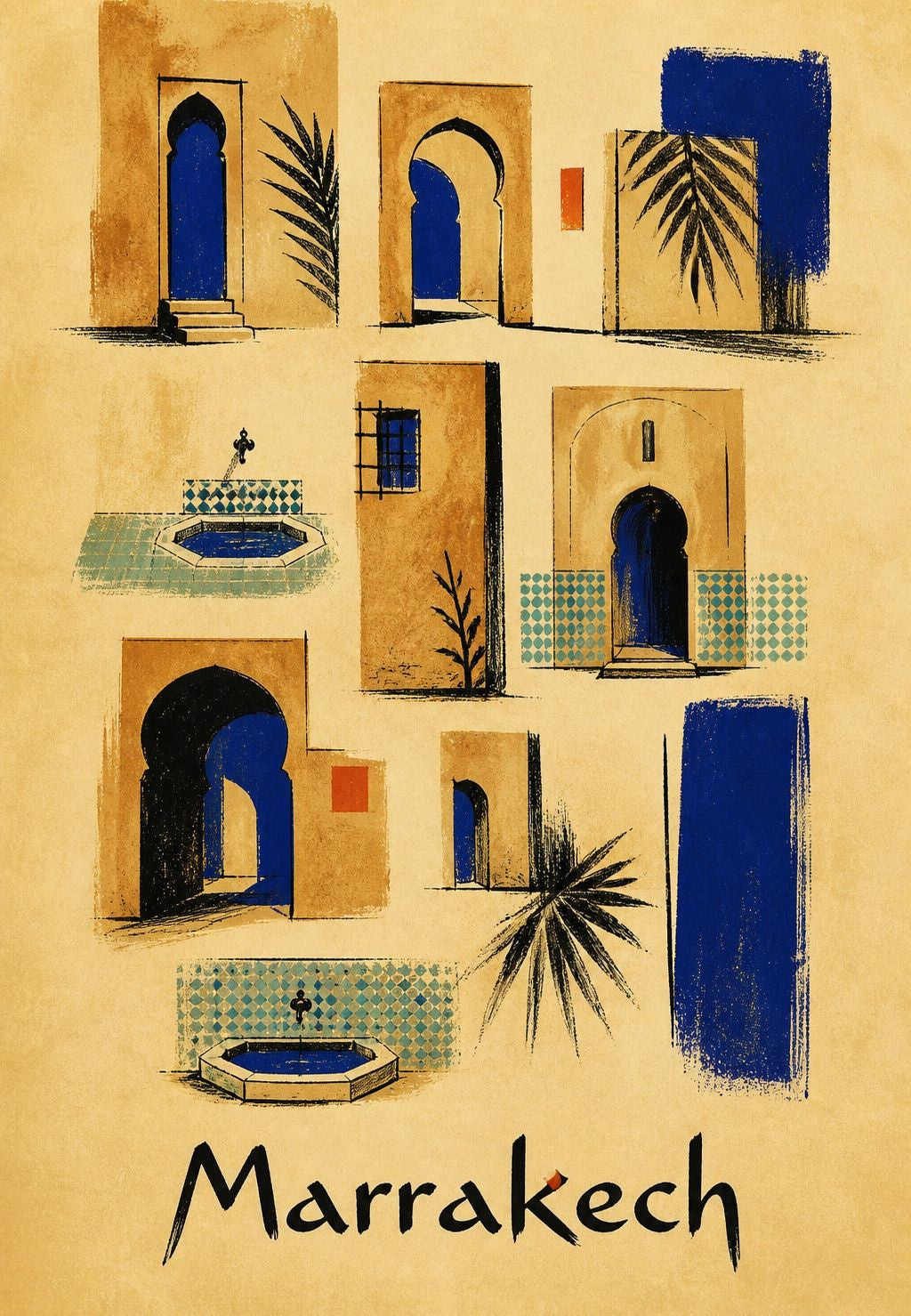 Marrakech - De fonteinen in ultramarijne inkt