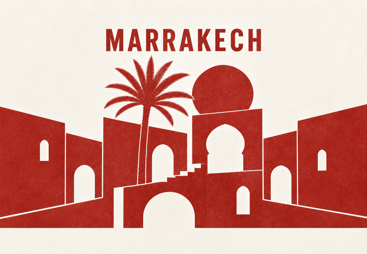 Marrakesh - Palms Cut in Carmine (Landscape)
