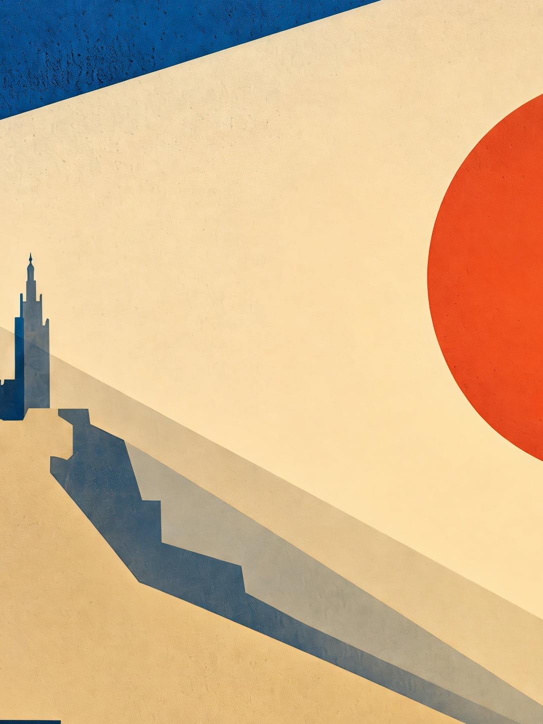 Detail a taille reelle du tirage, affiche marseille cargos et soleil rouge