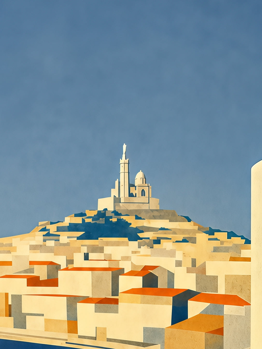 Detail a taille reelle du tirage, affiche marseille digue et voiliers