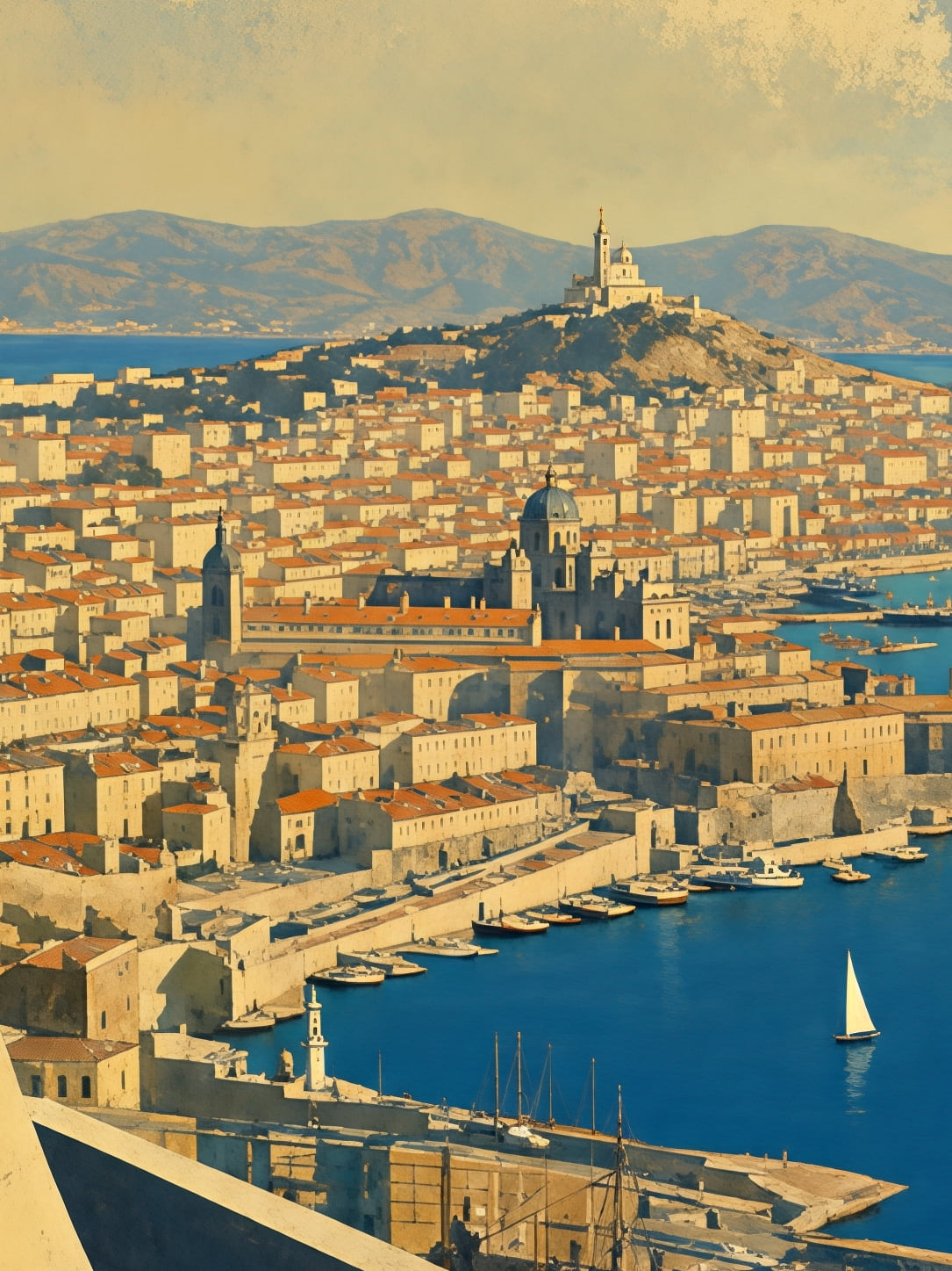 Detail a taille reelle du tirage, affiche marseille panorama du vieux port