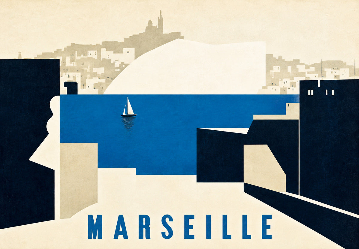Negative-space profile and sailboat (Landscape)
