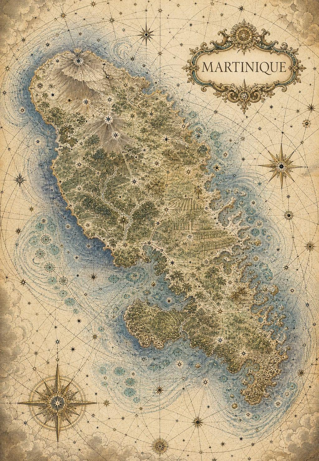 Martinique - Die alte Karte der Insel