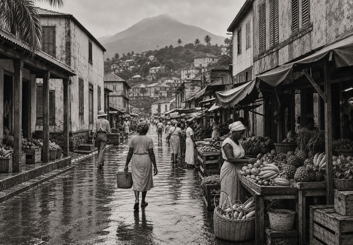 Martinique - Die Marktstraße im Regen (Querformat)