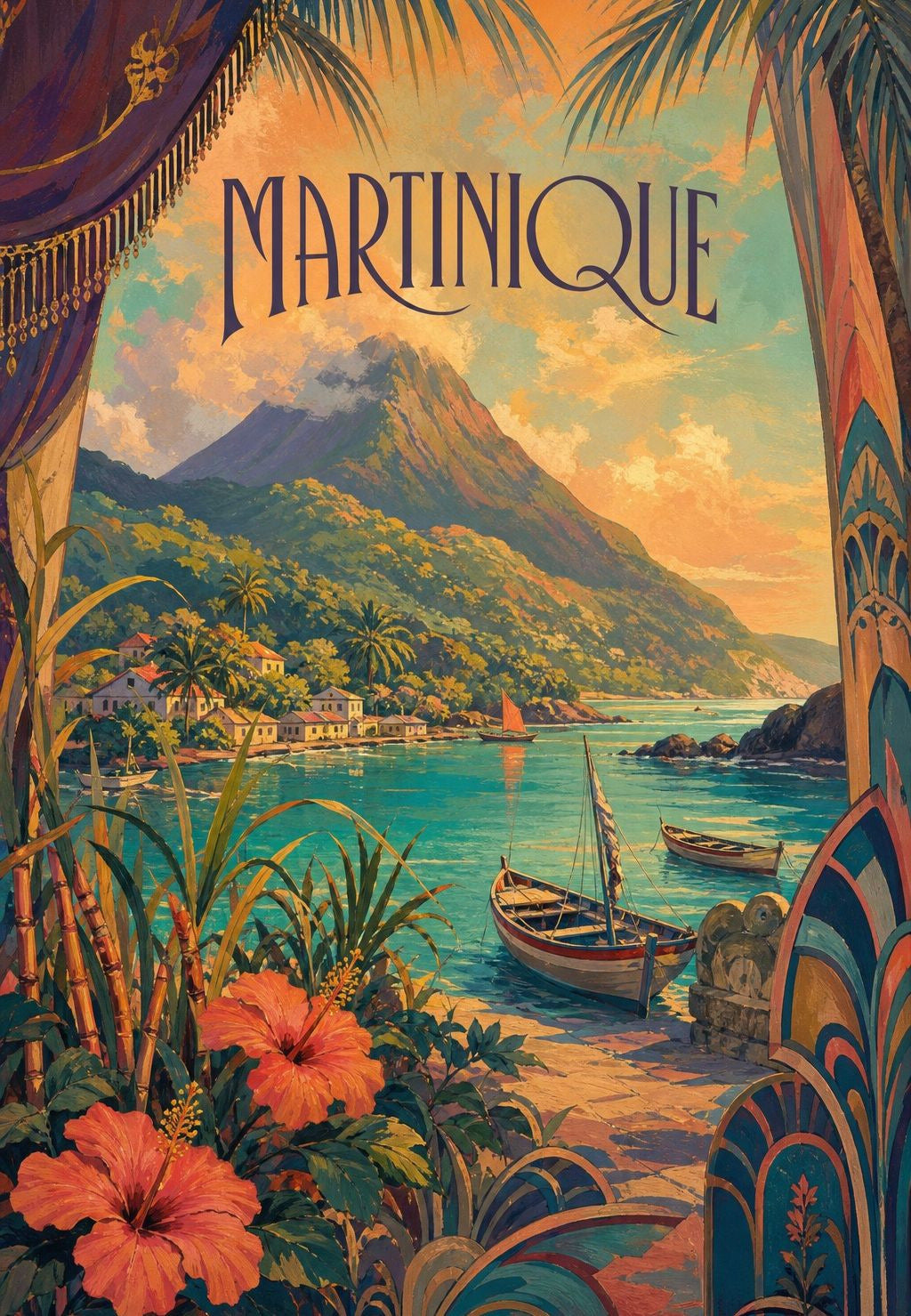 Martinique - Az öböl naplementében, a pálmák közt