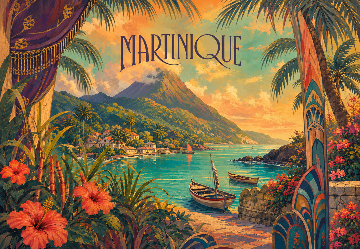 Martinique - The gulf at sunset, between the palms (Landscape)