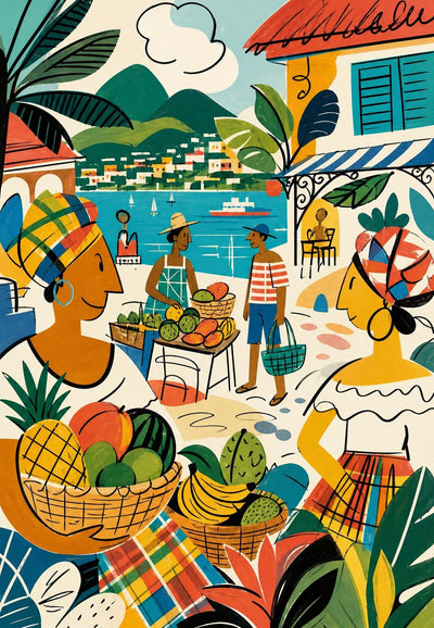 Martinique - Der Obstmarkt mit Blick auf die Bucht