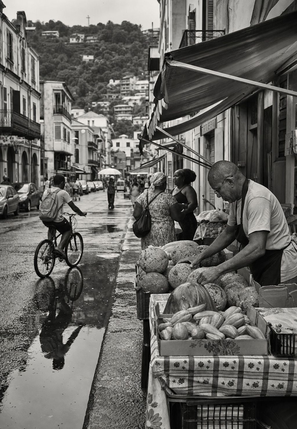 Μαρτινίκα - Η υπαίθρια αγορά στη μπόρα