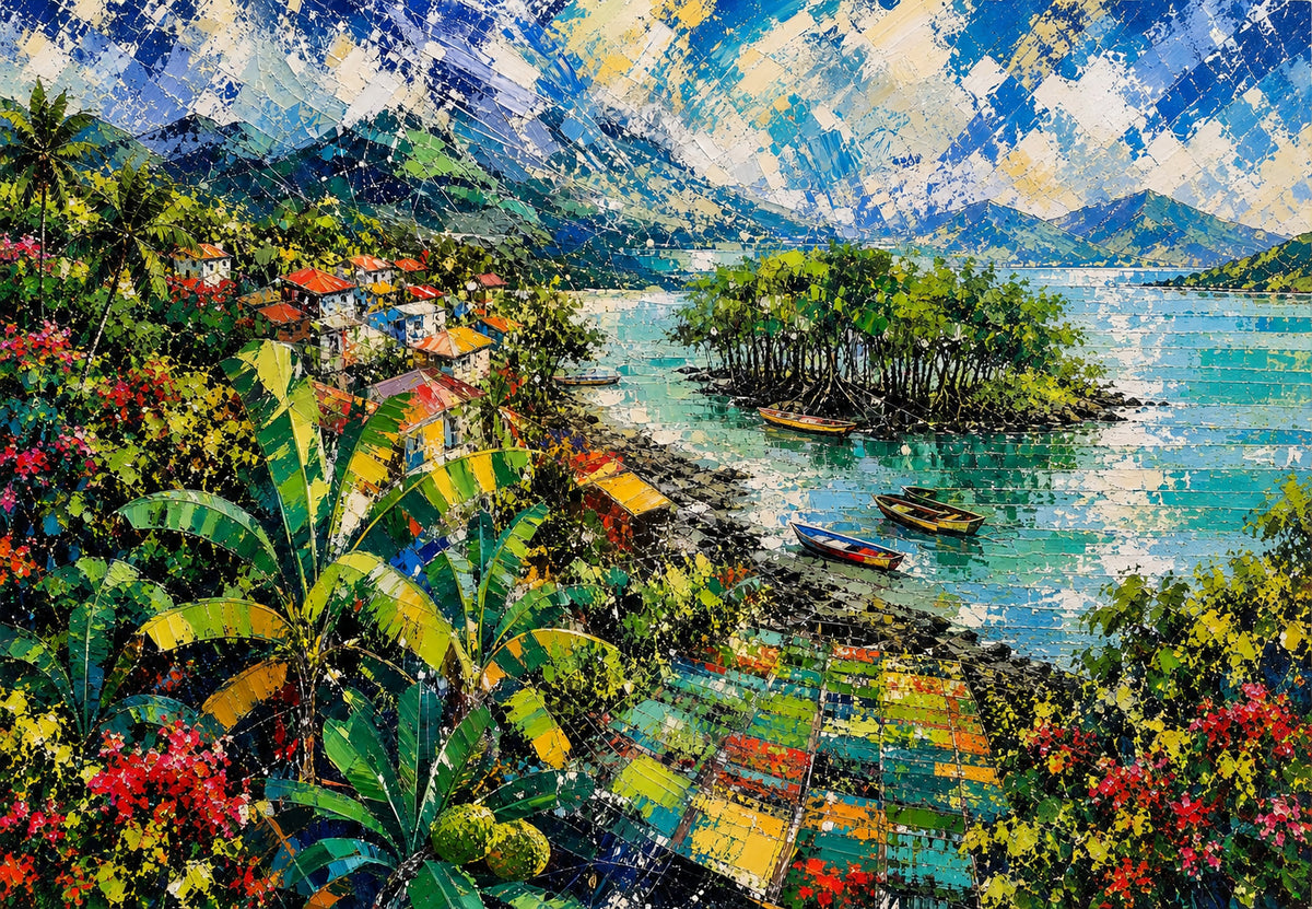 Martinique - Ribarsko selo slikarskim nožem (Vodoravno)