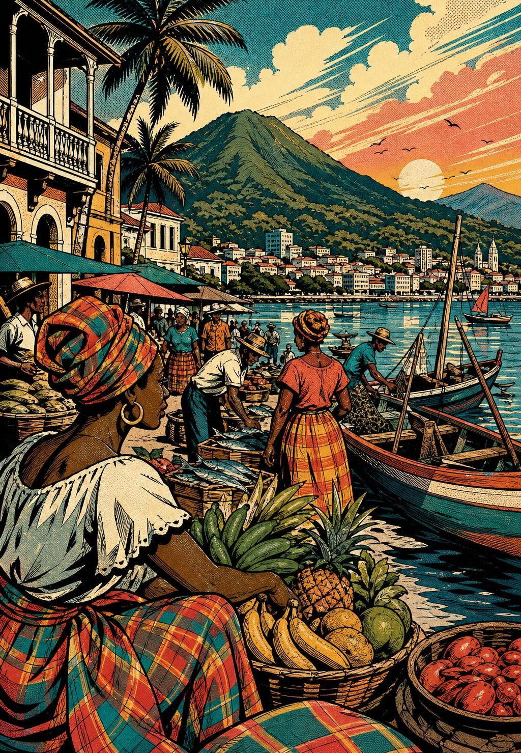Martinique - Kikötői piac naplementében