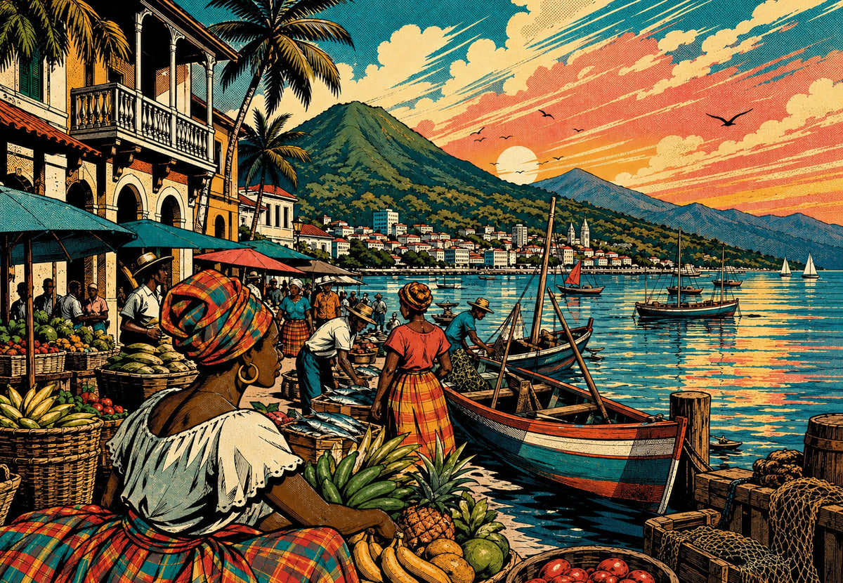 Martinique - Der Hafenmarkt bei Sonnenuntergang (Querformat)