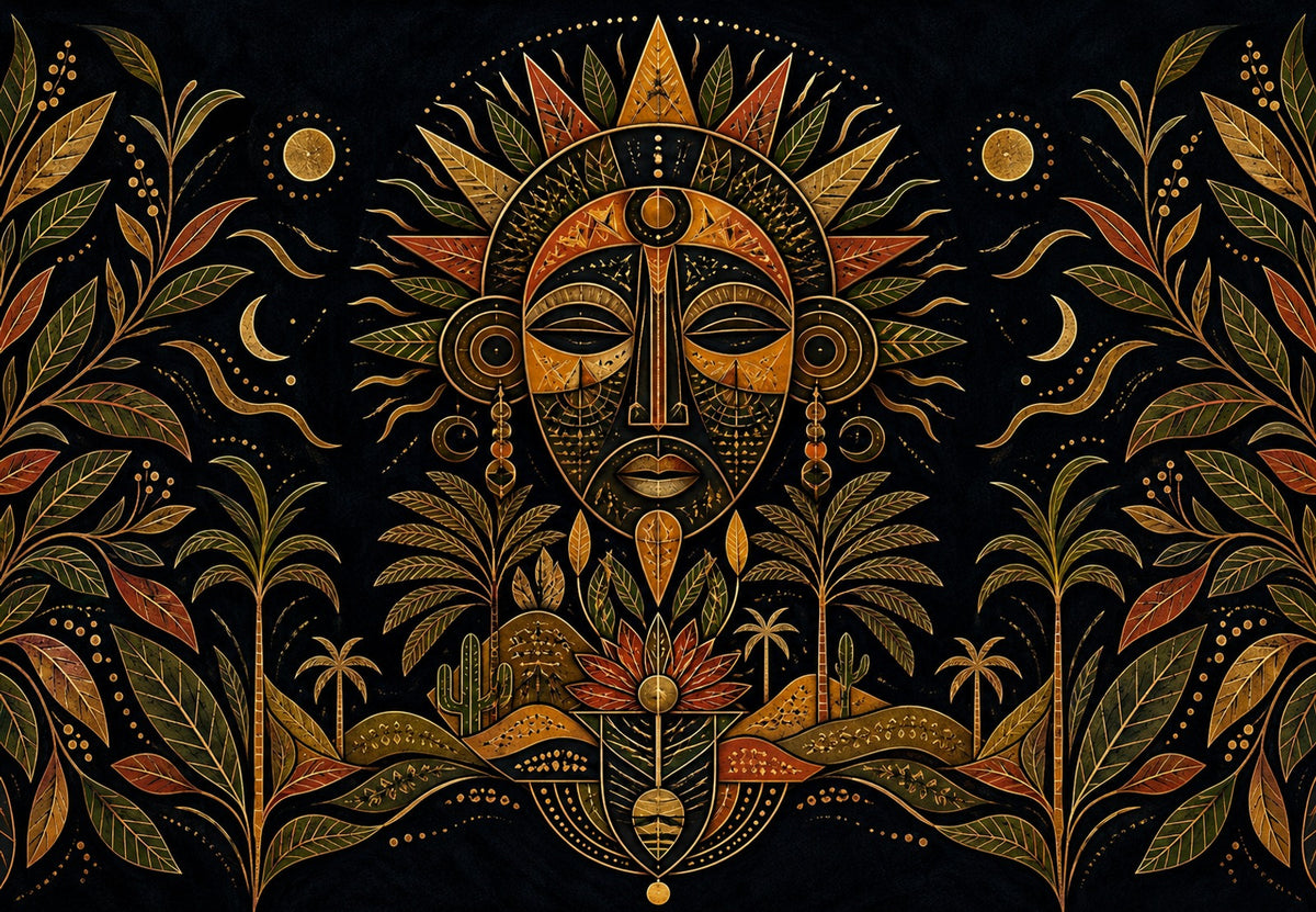 Le masque d'or sur fond de nuit (Paysage)