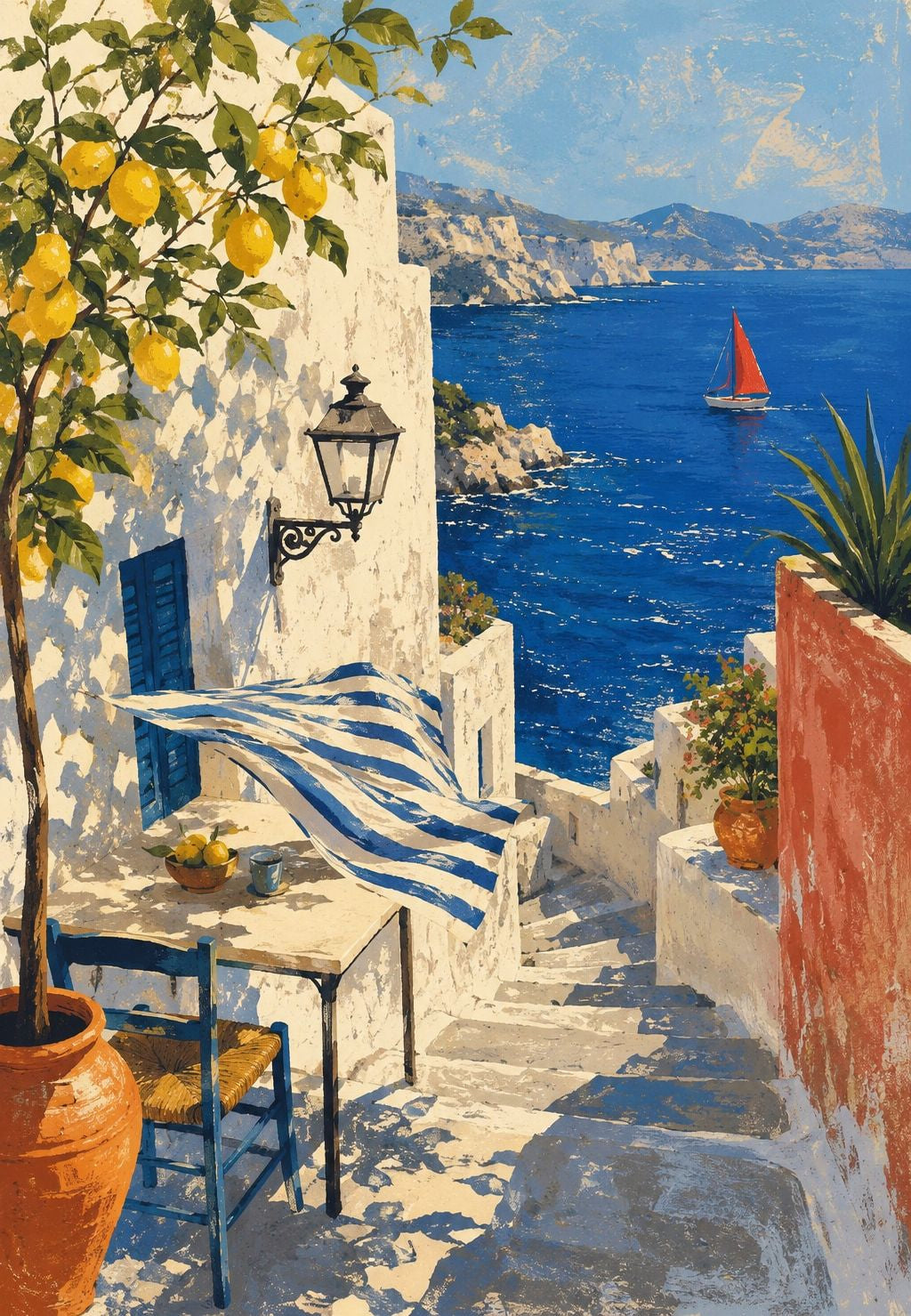The lemon terrace and the red sail