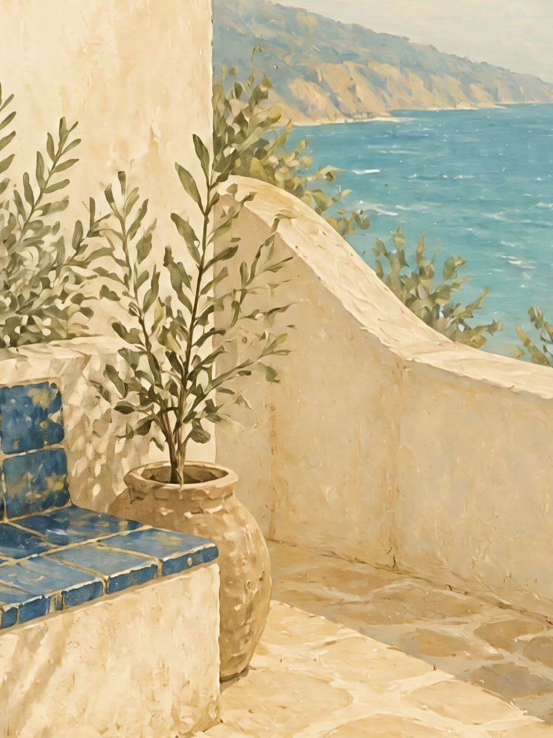 Detail a taille reelle du tirage, affiche mediterranee la terrasse aux citrons
