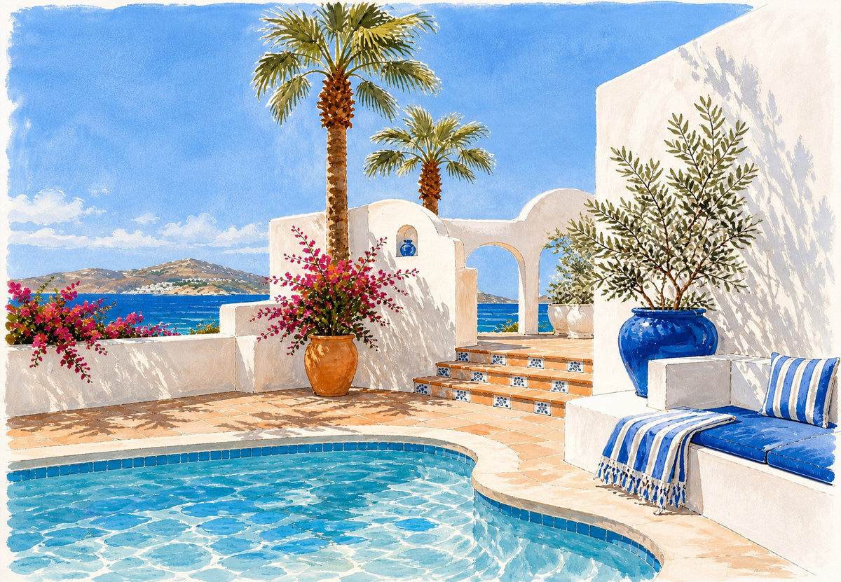 Mediterranean - The turquoise pool under the palms (Landscape)