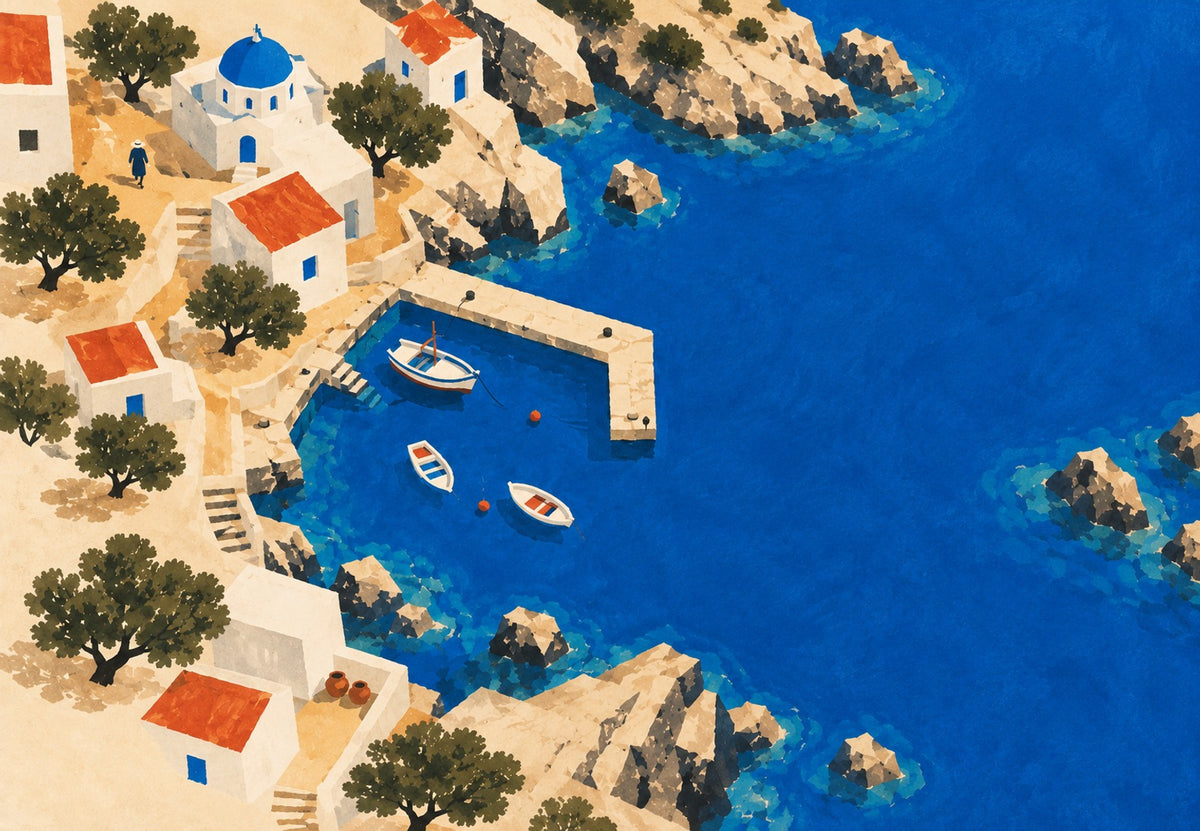 Γαλάζιος κόλπος και λευκό χωριό (Οριζόντιο)