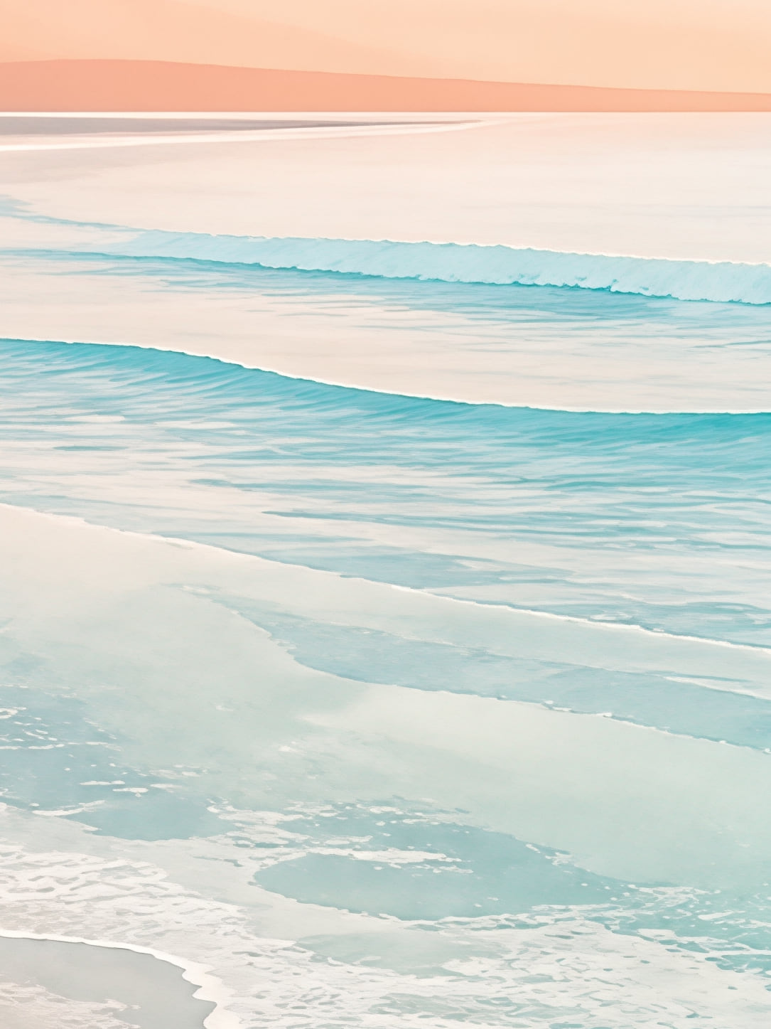 Detail a taille reelle du tirage, affiche mer ecume pastel sur sable rose