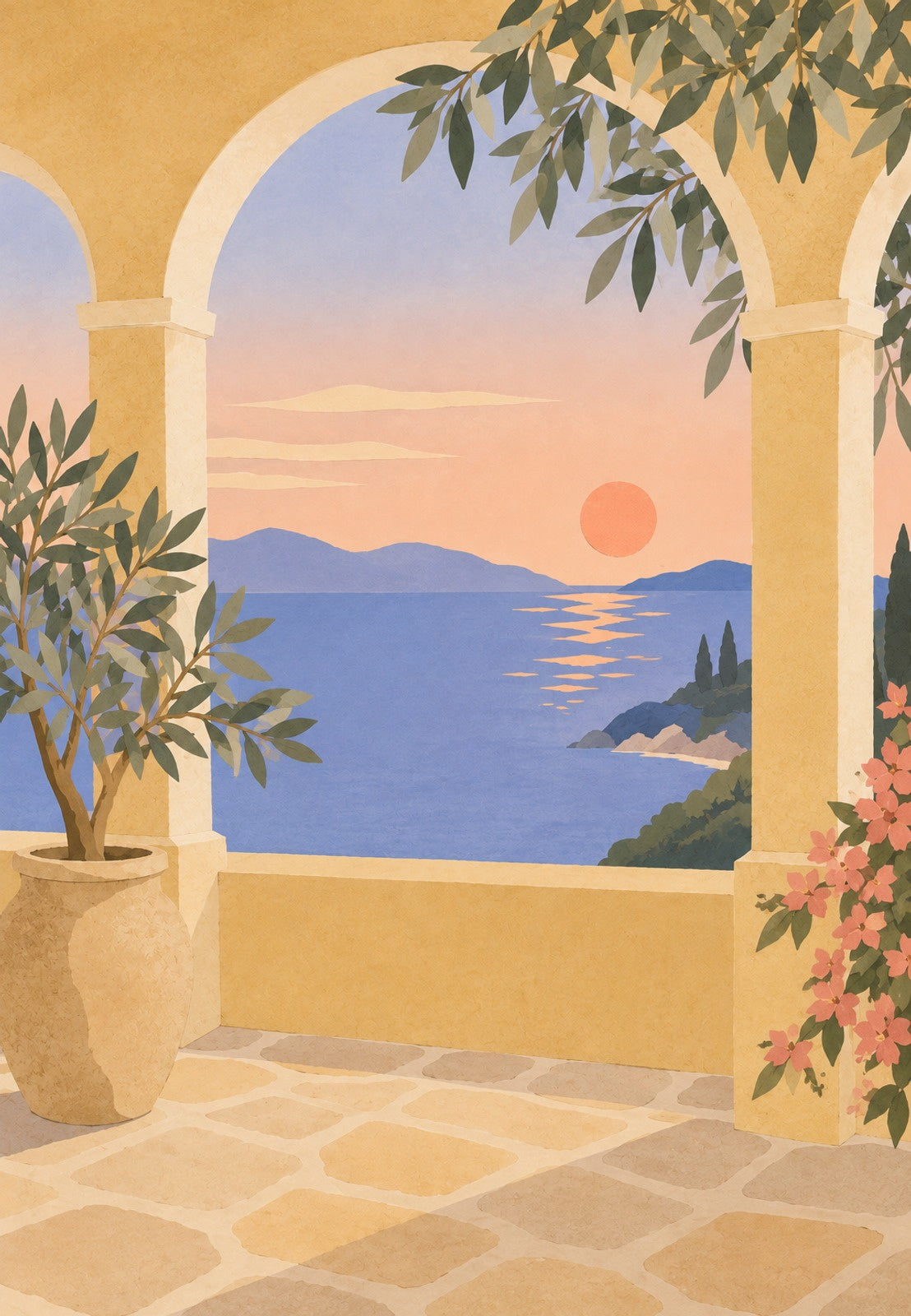 O pôr do sol sobre a loggia