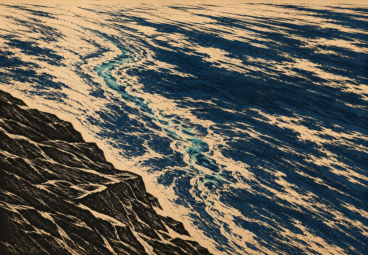 The Turquoise Current Between the Black Rocks (Landscape)