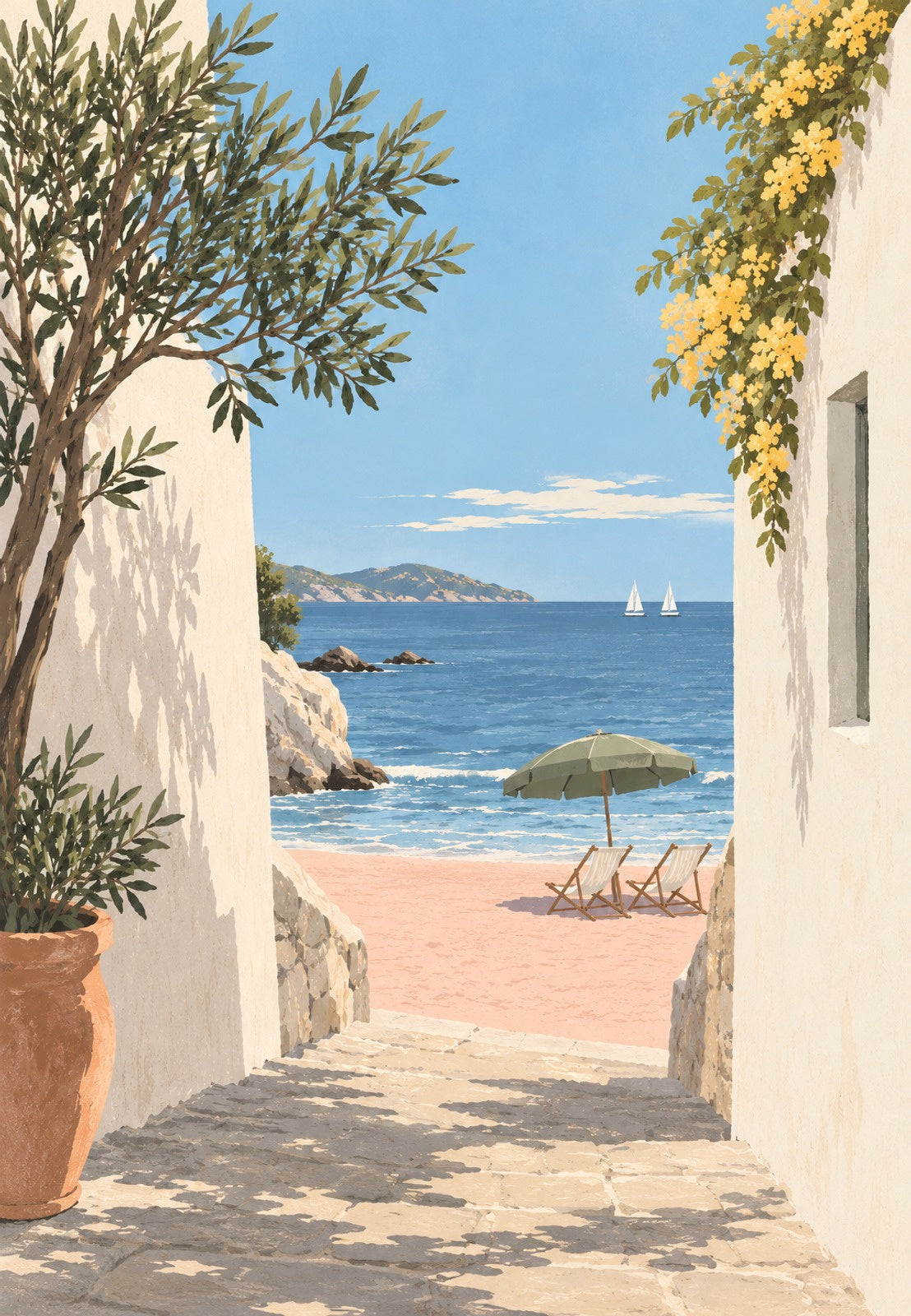 Der Durchgang zum rosa Strand