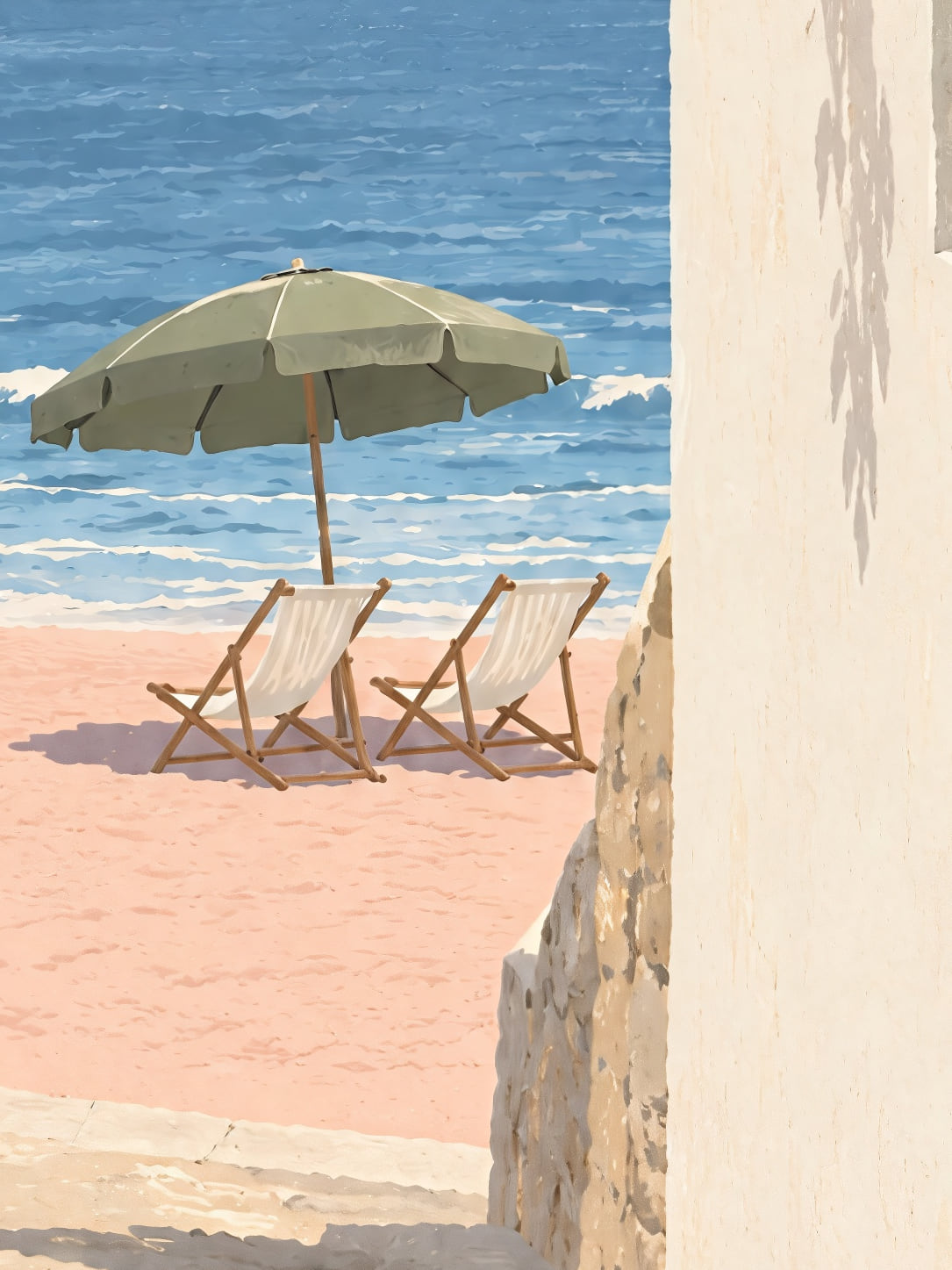 Detail a taille reelle du tirage, affiche mer le passage vers la plage rose portrait