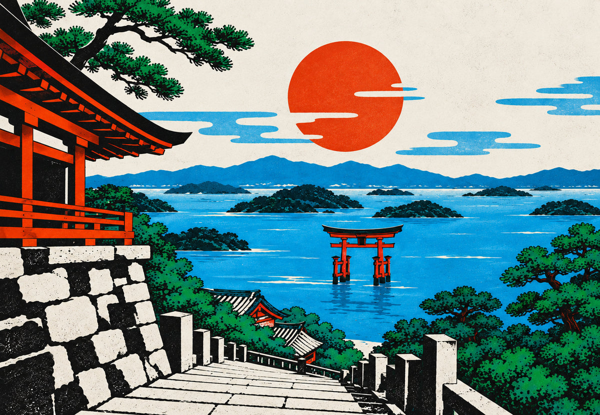 Torii rosso di fronte al sole nascente (Orizzontale)