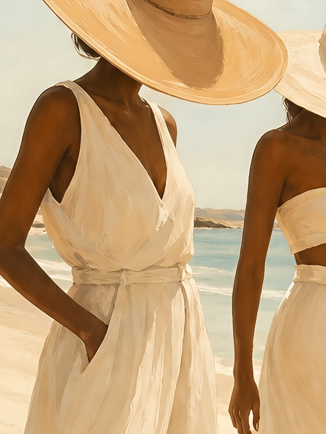 Detail a taille reelle du tirage, affiche mer les chapeaux de paille sur la plage