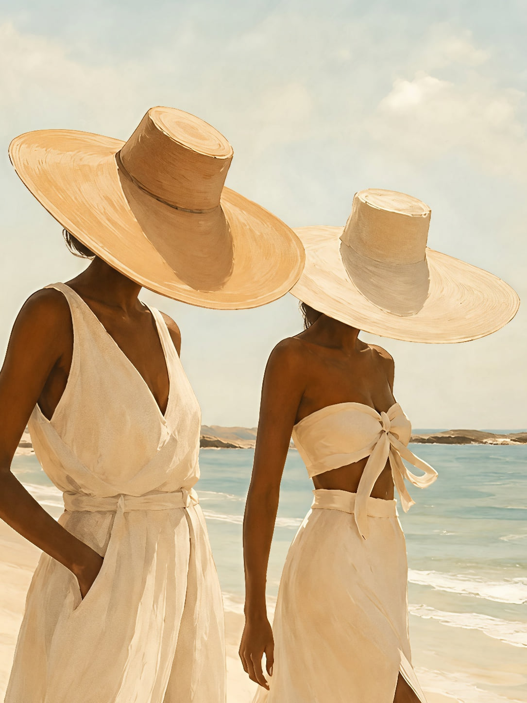 Detail a taille reelle du tirage, affiche mer les chapeaux de paille sur la plage paysage