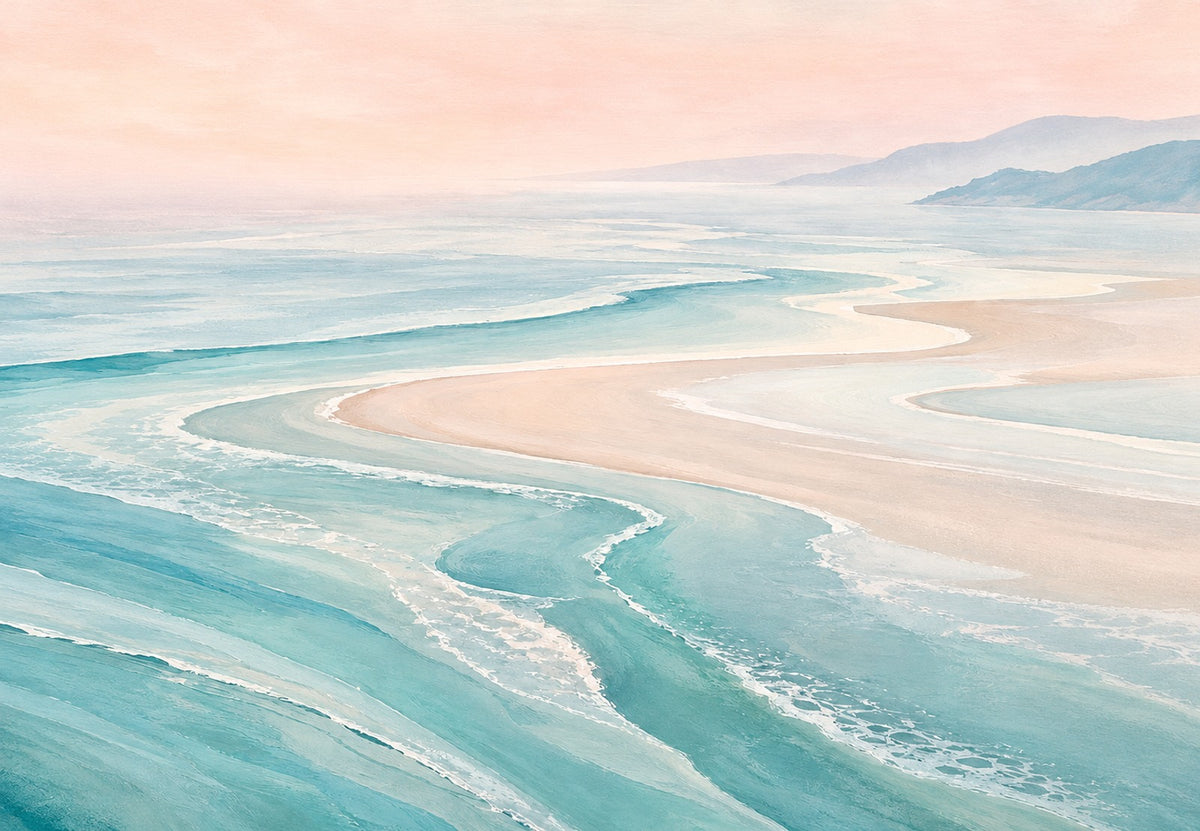 Ondas suaves na margem rosa (Horizontal)