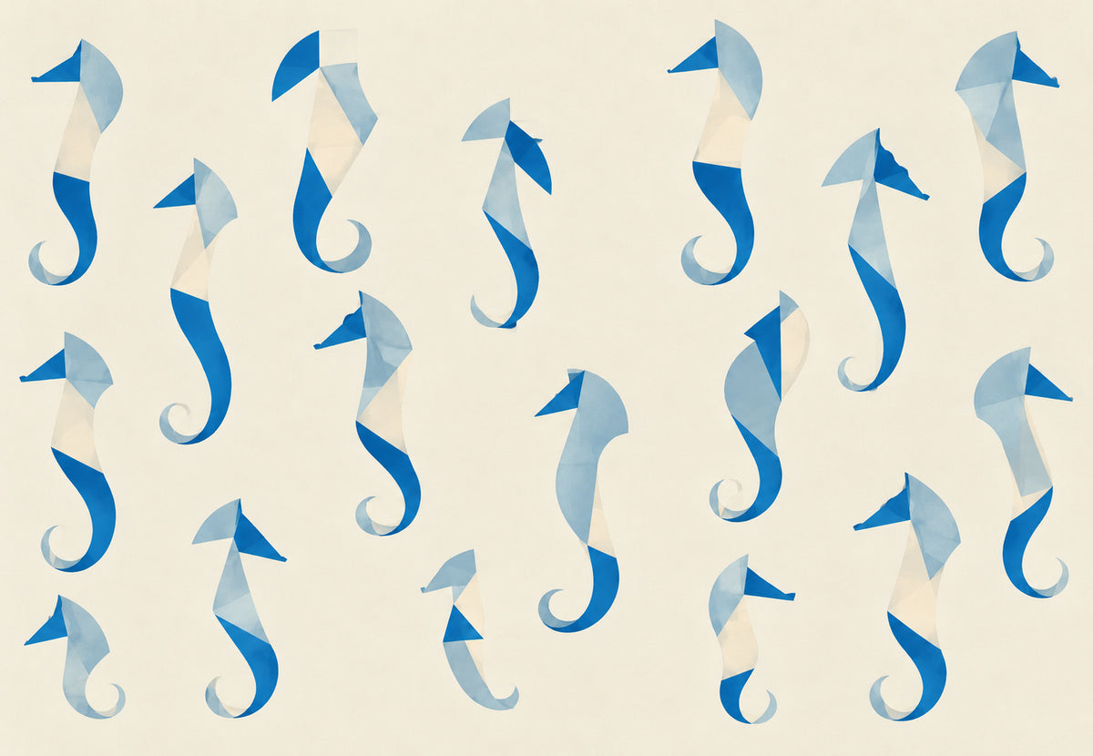 Nine Blue Seahorses (Landscape)