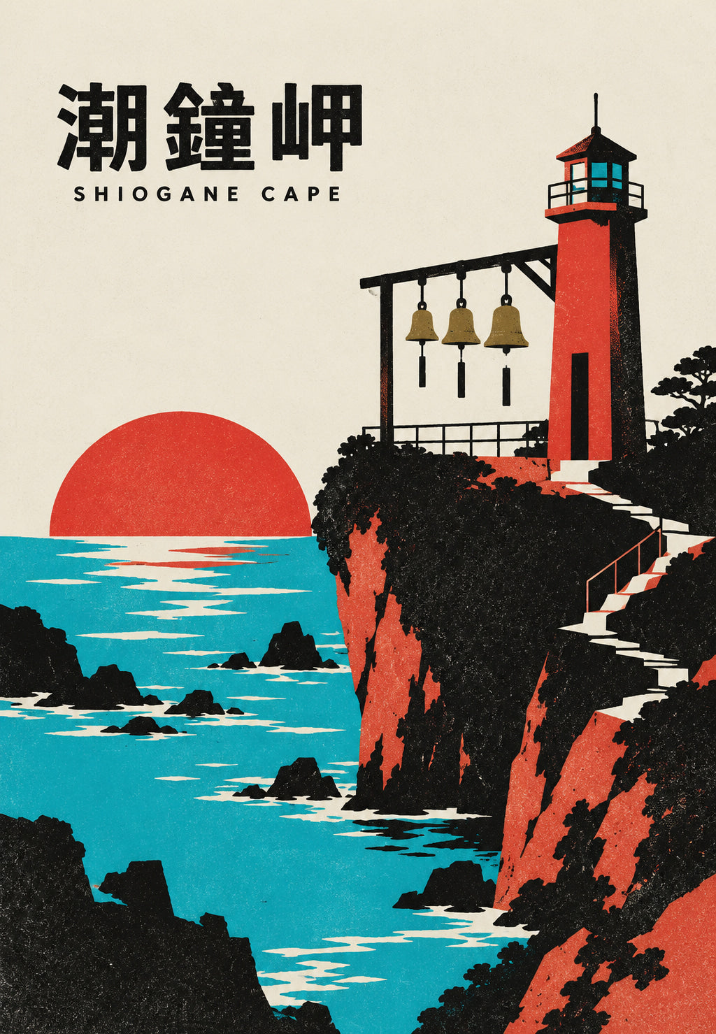 Lighthouse with Three Bells at Sunset
