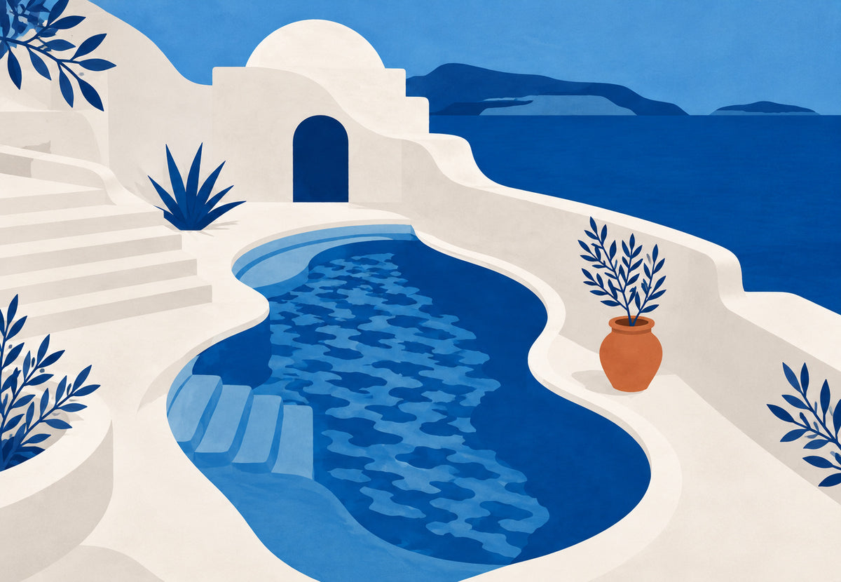 Winding Pool Facing the Aegean Sea (Landscape)